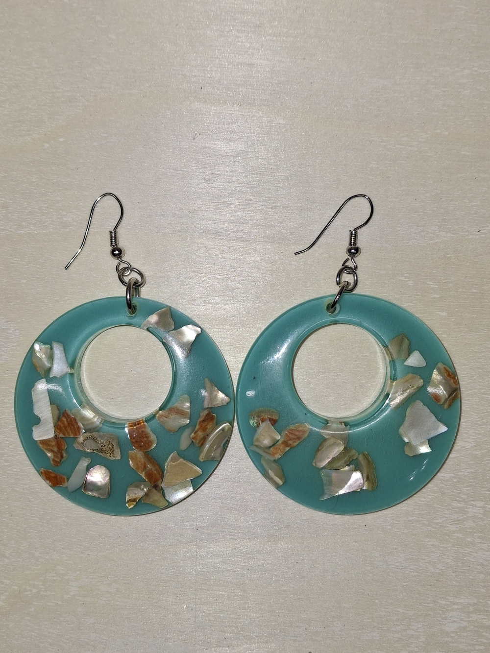 Turquoise Shell Inlay Hoop Drop Earrings - Women Jewelry
